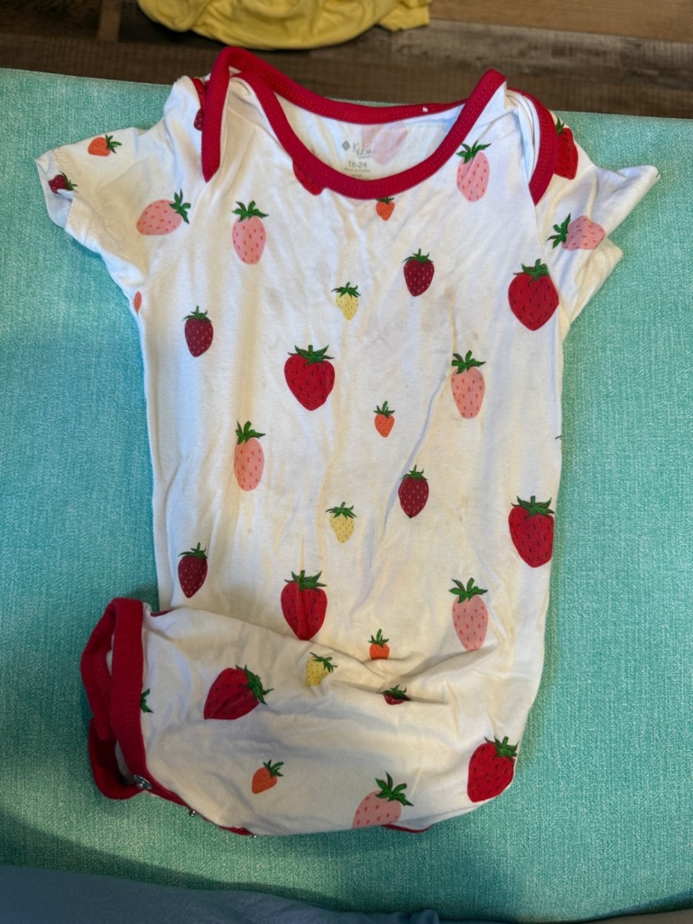 Kyte BABY White Strawberry Print Onesie with Red Trim